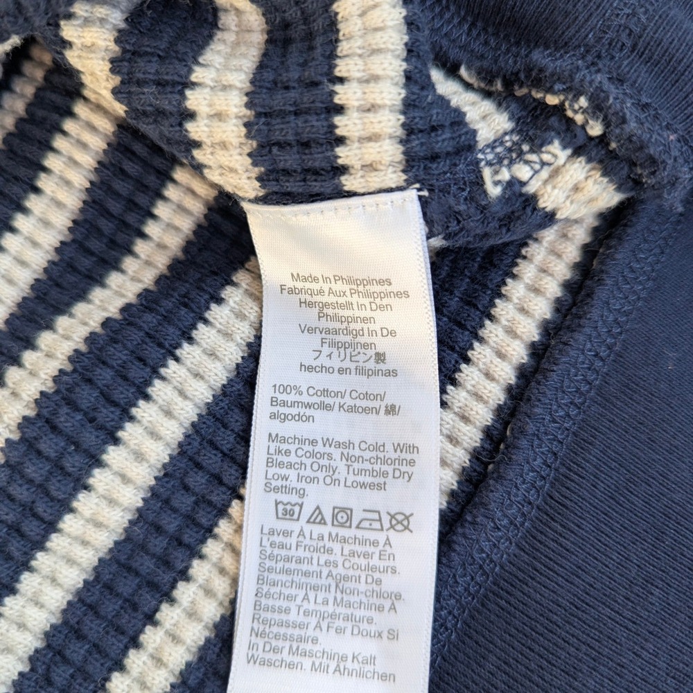 J. Crew Womens Navy Blue White Striped Waffle Knit Thermal Pullover Top Size M - Picture 3 of 6